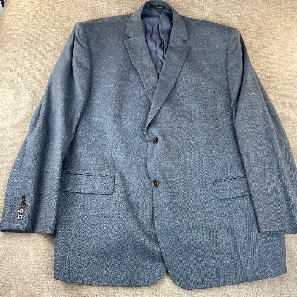 Lauren‎ Ralph Lauren Sport Coat Mens 52R Blue Plaid Notch Lapel Single Vented